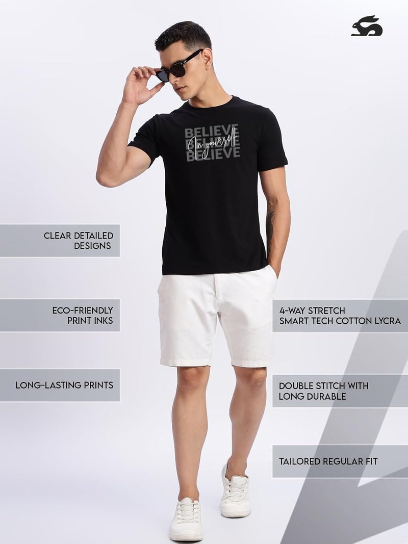 adro تي شيرت ADRO الأسود الرجالي المطبوع التحفيزي - آمن بنفسك رسمة، مقاس عادي، قماش قطن ليكرا مرن - Image 5