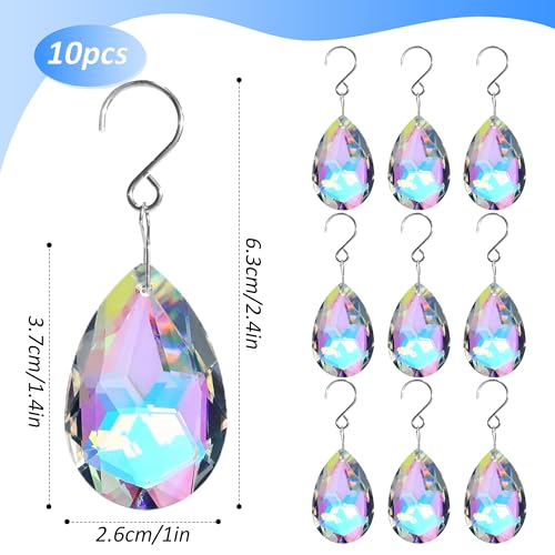 WASTROYAL 10pcs Crystal Sun Catcher, 38mm Hanging Teardrops Crystals Chandelier Parts Prisms Pendants with Hook Crystal Christmas Ornaments for Christmas Tree Decorations Home Decor (AB Coating) - Image 2