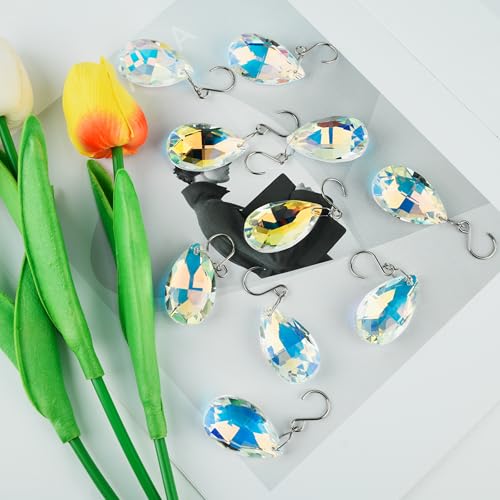 WASTROYAL 10pcs Crystal Sun Catcher, 38mm Hanging Teardrops Crystals Chandelier Parts Prisms Pendants with Hook Crystal Christmas Ornaments for Christmas Tree Decorations Home Decor (AB Coating) - Image 3