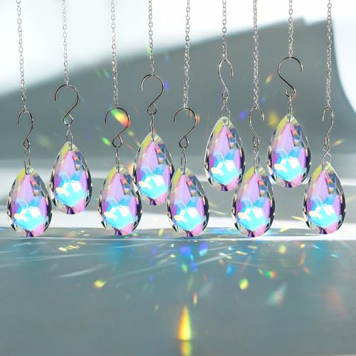 WASTROYAL 10pcs Crystal Sun Catcher, 38mm Hanging Teardrops Crystals Chandelier Parts Prisms Pendants with Hook Crystal Christmas Ornaments for Christmas Tree Decorations Home Decor (AB Coating) - Image 1