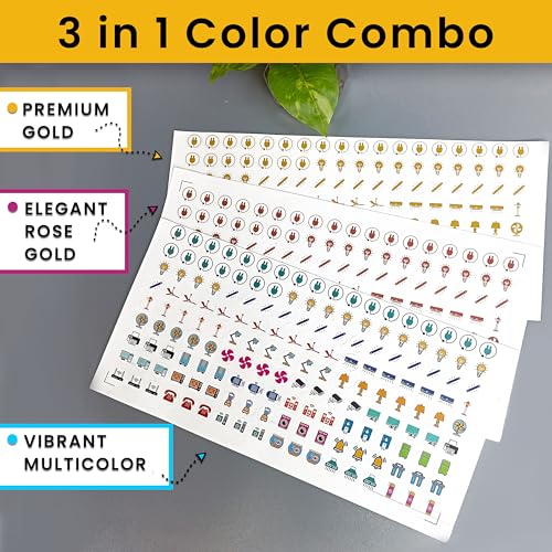 SOLOBOLO Vinyl 500+ Switch Board Button Self Adhesive Stickers For Plastic Surface for Home,30+ Icons for Fan Light Fridge AC,3 in 1 Gold,Rose Gold & Colourful Labels for Switchboard,15 cm - Image 4