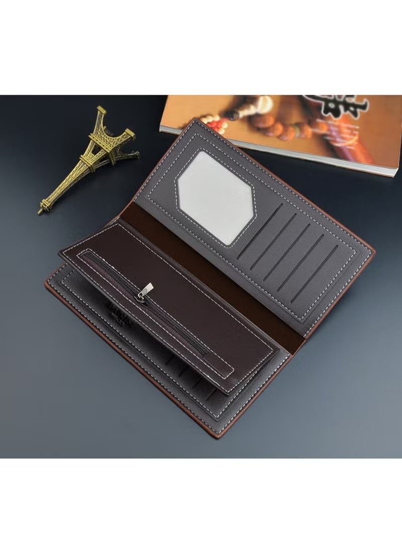 Generic - Men's Long Thin Slim Leather Wallet,PU Leather Men's Classic Wallet With Multiple Card Slots Extra Capacity Wallets,Credit Card Clip Money Bag Business Card Organizer,Bi-Fold Passport Wallet Men - Image 1