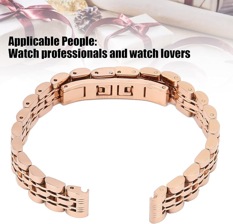 كلاراكو حزام ساعة من الفولاذ المقاوم للصدأ مقاس 10 مم / 0.4 بوصة، حزام ساعة بديل قابل للتعديل بطول وردي، حزام ساعة معدني من الفولاذ المقاوم للصدأ، حزام ذهبي مصقول للرجال والنساء - Image 2