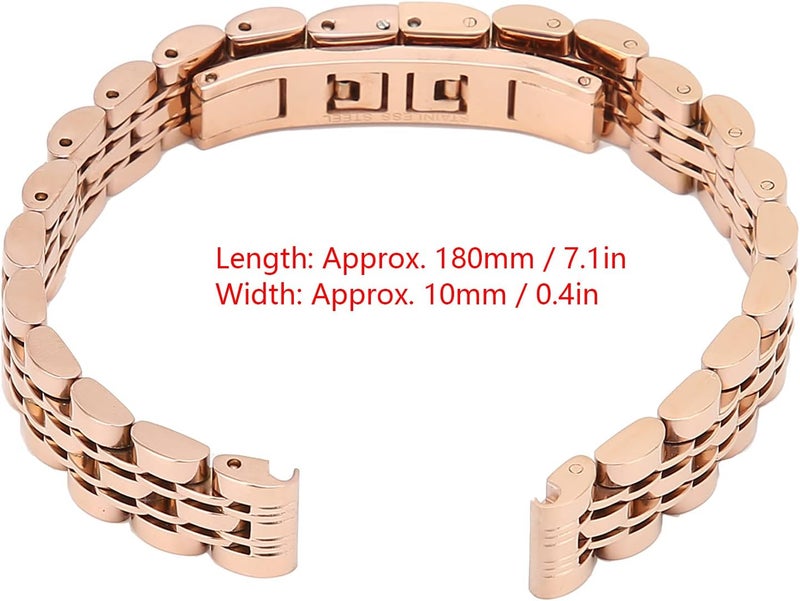 كلاراكو حزام ساعة من الفولاذ المقاوم للصدأ مقاس 10 مم / 0.4 بوصة، حزام ساعة بديل قابل للتعديل بطول وردي، حزام ساعة معدني من الفولاذ المقاوم للصدأ، حزام ذهبي مصقول للرجال والنساء - Image 4