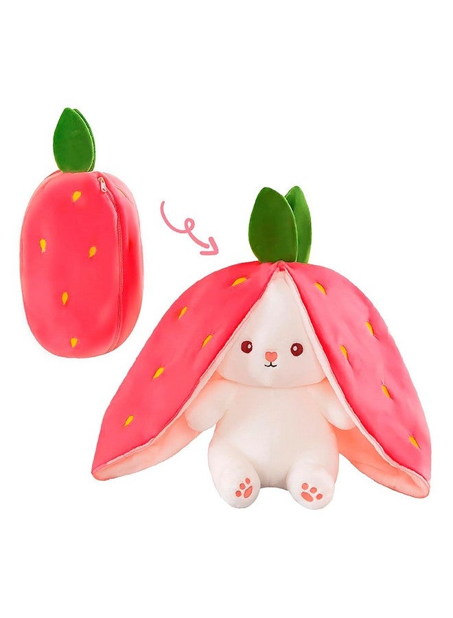 Tinytotem Reversible Strawberry Rabbit Bunny Carrot Plush Toys with Zipper, Cute and Versatile Plushies Stuffed Animal Soft Toy Birthday Gift for Girls & Kids (Pink) - Image 1