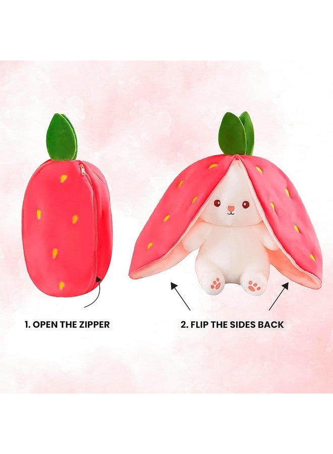 Tinytotem Reversible Strawberry Rabbit Bunny Carrot Plush Toys with Zipper, Cute and Versatile Plushies Stuffed Animal Soft Toy Birthday Gift for Girls & Kids (Pink) - Image 2