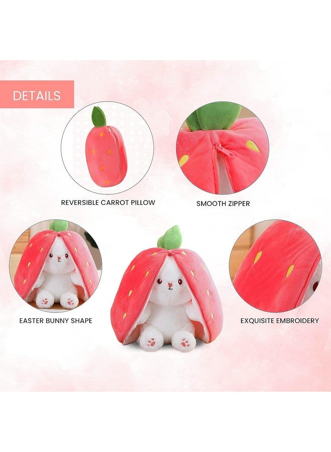 Tinytotem Reversible Strawberry Rabbit Bunny Carrot Plush Toys with Zipper, Cute and Versatile Plushies Stuffed Animal Soft Toy Birthday Gift for Girls & Kids (Pink) - Image 4