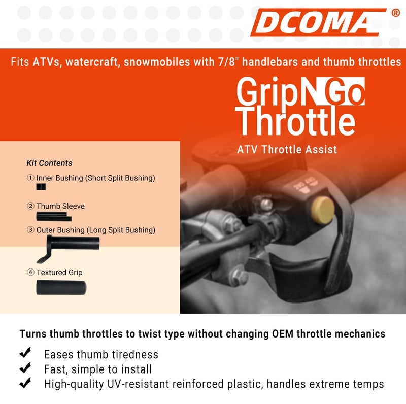 DCOMA ATV Handlebars with Convenient Throttle Compatible with Kolpin 98020, Reduces Thumb Fatigue, Prolong Your Ride, Fits 7/8" Bars, Easy Install for ATV, Snowmobile, Watercraft, Plastic - Image 2