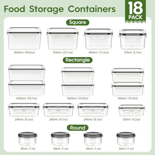 KEMETHY 36-Piece Food Storage Containers with Lids(18 Container & 18 Lid), Plastic Food Containers for Pantry & Kitchen Storage and Organization, BPA-Free, Leak Proof, Reusable with Labels & Pen - Image 2
