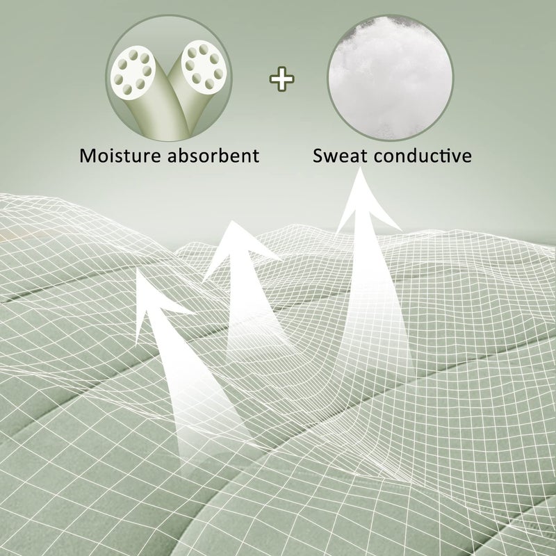 LOVTEX 3PCS Sage Queen Size Comforter Sets - Ultra Soft Washed Microfiber Queen Comforter Set - Reversible Down Alternative Beige Comforter Queen with 2 Pillow Shams(Sage/Beige) - Image 2