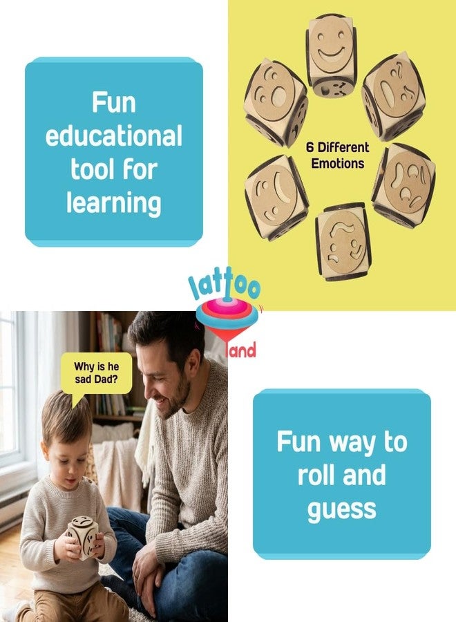 Lattooland Wooden Dice Stamps for Kids | 1-6 Years | Theme Based (Emotions) - Image 3