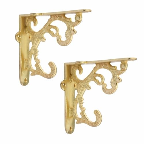 GHAR DWAR Metal Handcrafted Shelf Bracket for Floating Shelves L Angle Decorative L Shaped Corner Brace Joint Heavy Duty Wall Mounted Shelf Supporter Corner Brace Holder (Pack of 4, Gold) - Image 3