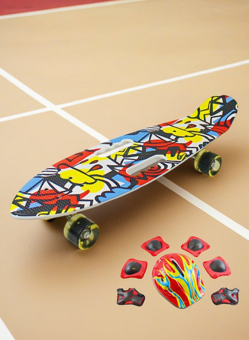 إيزي فيتشور لوح تزلج سهل الاستخدام للأطفال، لوح تزلج صغير، لوح تزلج صغير، لوح تزلج قصير، ألواح تزلج للأطفال من سن 6 إلى 12 عامًا، لوح تزلج كامل للشباب والمراهقين والمبتدئين، بما في ذلك مجموعة معدات الحماية الكاملة - Image 5