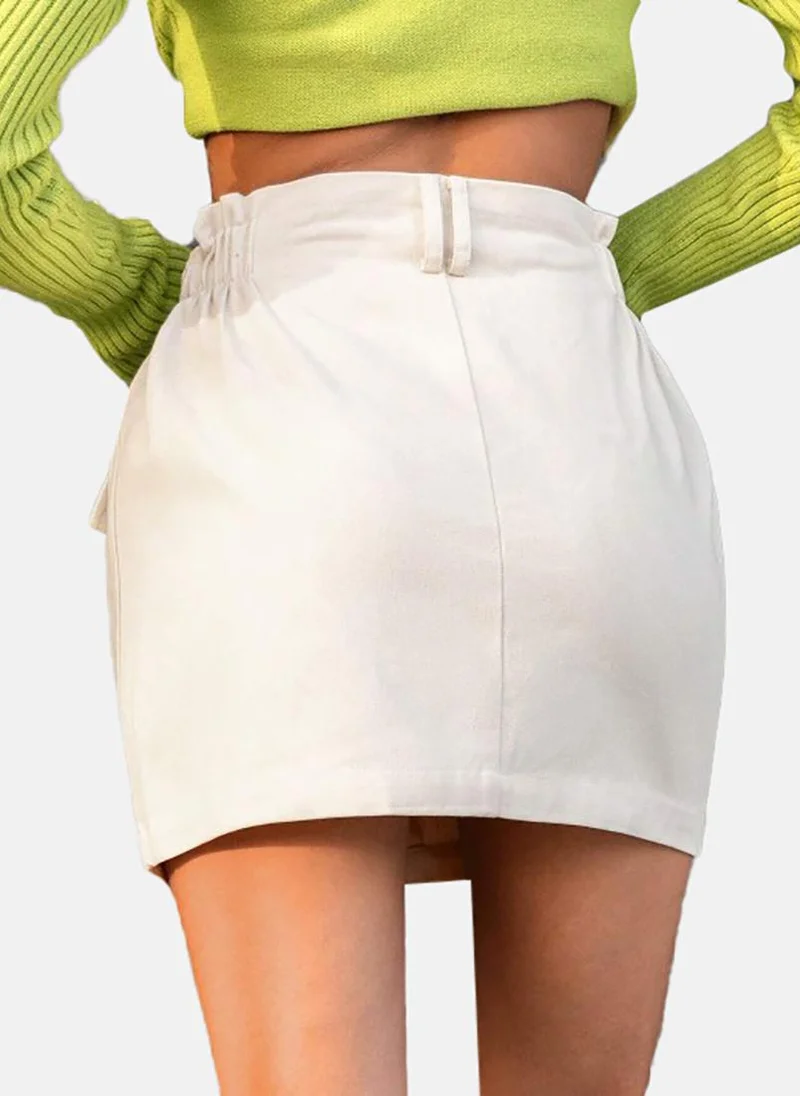 YUNIQEE Beige Solid Slim Fit Mini Skirt