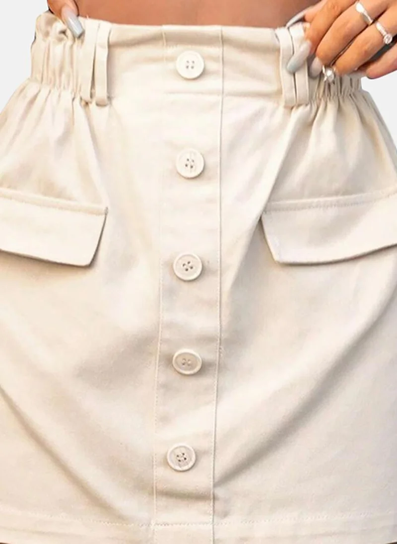 YUNIQEE Beige Solid Slim Fit Mini Skirt