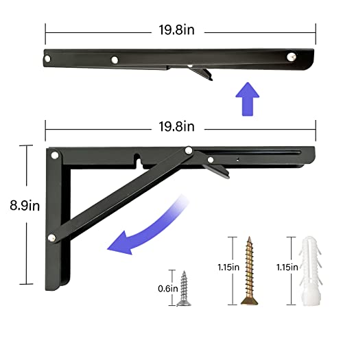 Medach Folding Shelf Brackets, 20 Inch 4 Pcs Folding Shelf Hinge Heavy Duty Shelf Brackets,Collapsible Brackets for Foldable Shelf,Wall Mounted Table Brackets Space-Saving - Image 2