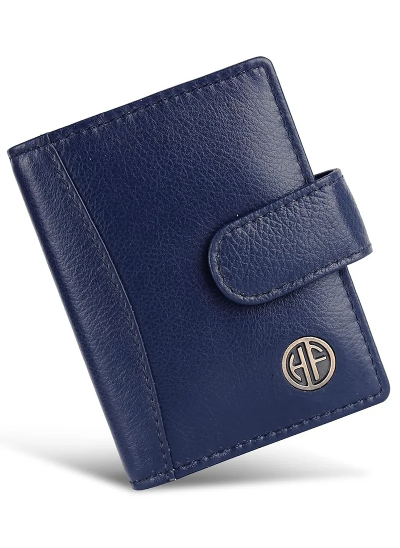 HAMMONDS FLYCATCHER Leather Card Holder for Men, Credit Card Holder, Slim Bi-Fold RFID Protected Credit Card Wallet for Men with 18 Card Slots, Metal Snap Button - Blue | 1YPX