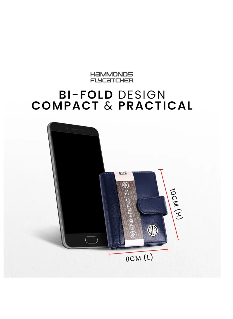 HAMMONDS FLYCATCHER Leather Card Holder for Men, Credit Card Holder, Slim Bi-Fold RFID Protected Credit Card Wallet for Men with 18 Card Slots, Metal Snap Button - Blue | 1YPX