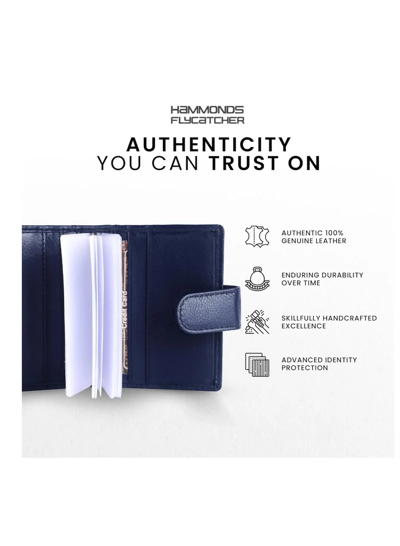 HAMMONDS FLYCATCHER Leather Card Holder for Men, Credit Card Holder, Slim Bi-Fold RFID Protected Credit Card Wallet for Men with 18 Card Slots, Metal Snap Button - Blue | 1YPX