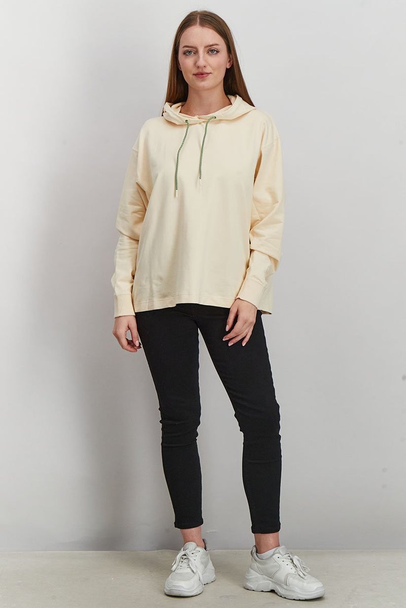 PUMA Women Hooded With Drawstring Long Sleeve Sweatshirt, Cream - Image 3