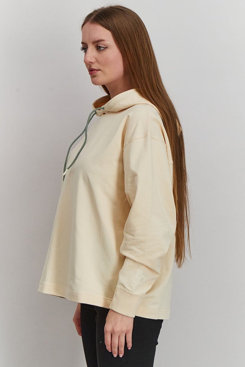 PUMA Women Hooded With Drawstring Long Sleeve Sweatshirt, Cream - Image 2