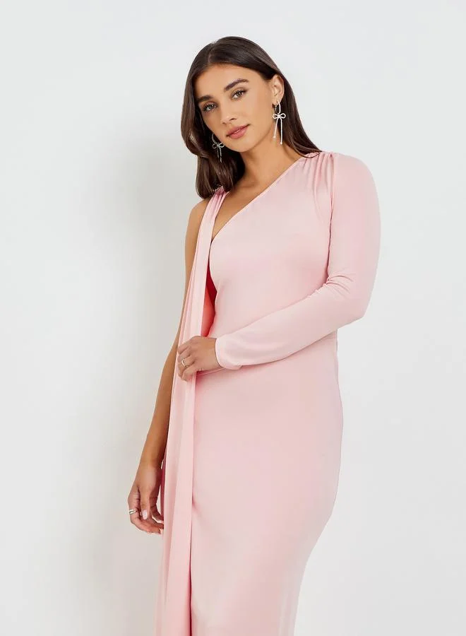 Styli Pink One Shoulder Drape Shawl Maxi Dress