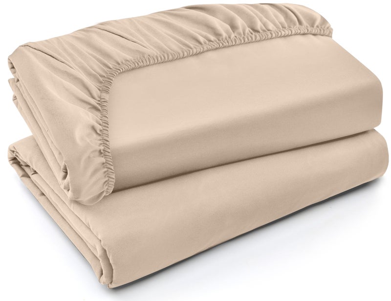 Utopia Bedding Fitted Sheet Pack of 2 Bottom Sheets Soft Brushed Microfiber Deep Pockets Shrinkage Fade Resistant Easy Care Full Beige - Image 2