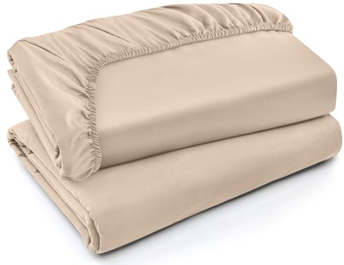 Utopia Bedding Fitted Sheet Pack of 2 Bottom Sheets Soft Brushed Microfiber Deep Pockets Shrinkage Fade Resistant Easy Care Full Beige - Image 1
