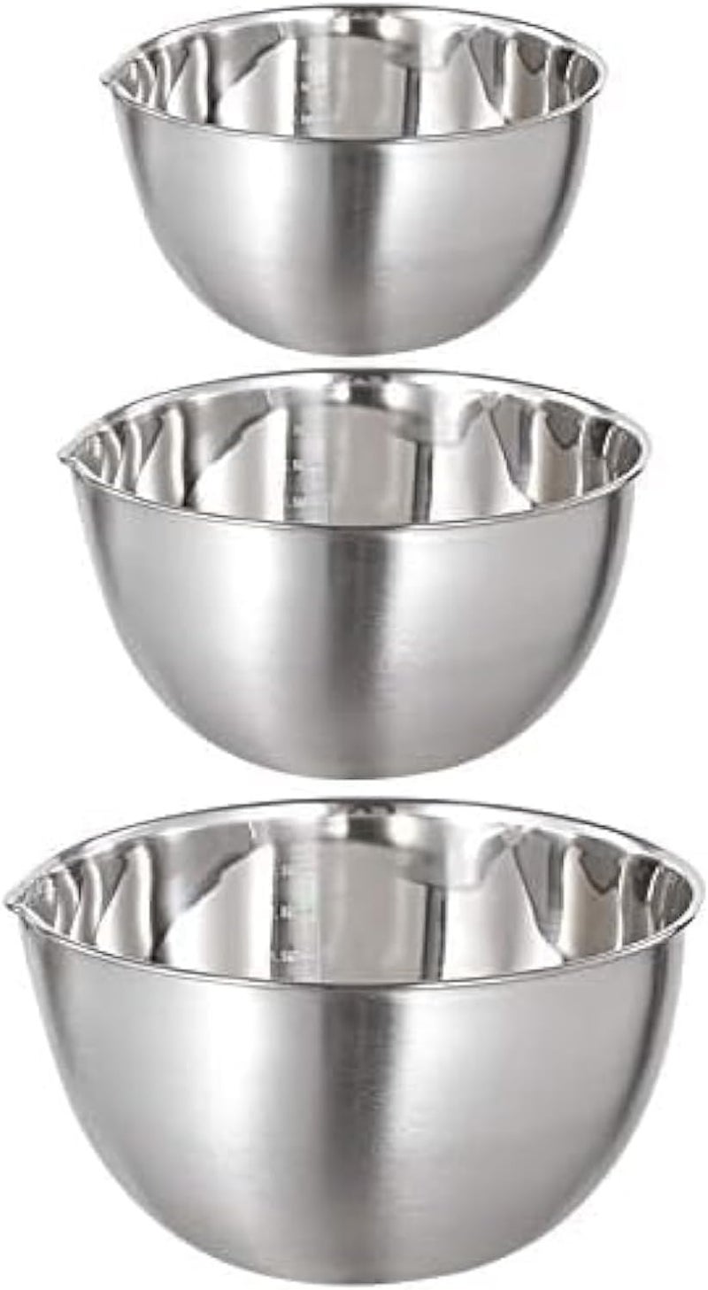 Mixing Bowls 3 Pieces Mixing Bowl Set Stainless Steel Mixing Bowl with Spout Metal Cooking Baking Bowl for Preparing Serving Nesting Bowl Dishwasher Safe 1.5L/ 3L/ 5L