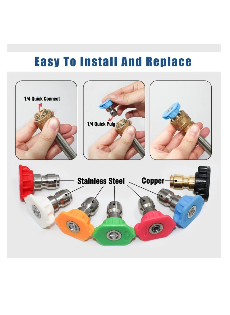 SYOSI - Washer Spray Nozzle Tips Multiple Spray Degrees 1/4 Inch Quick Connection, 4000 PSI Tool Daily Pressure Washer Spray Nozzle Tips Multiple Degrees (7 Pack 1/4 inch) - Image 1