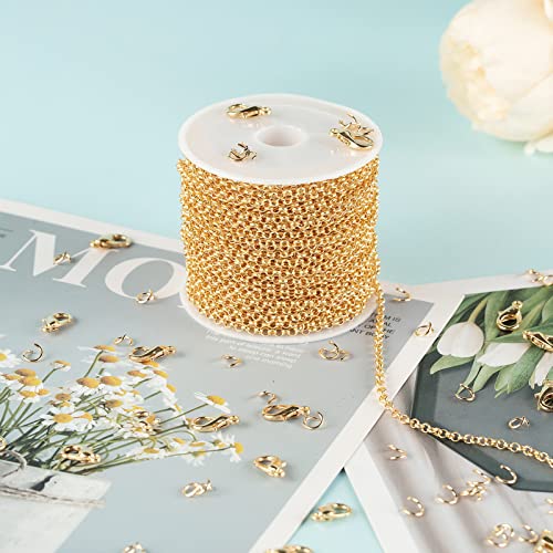 YOUBEIYEE 18K Gold Plated Brass Jewelry Making Chain, 10 Meters Circle Rolo Chains Bulk with 50pcs Jump Rings + 20pcs Lobster Clasps Women Necklace DIY Jewelry Supplies Findings - Image 4