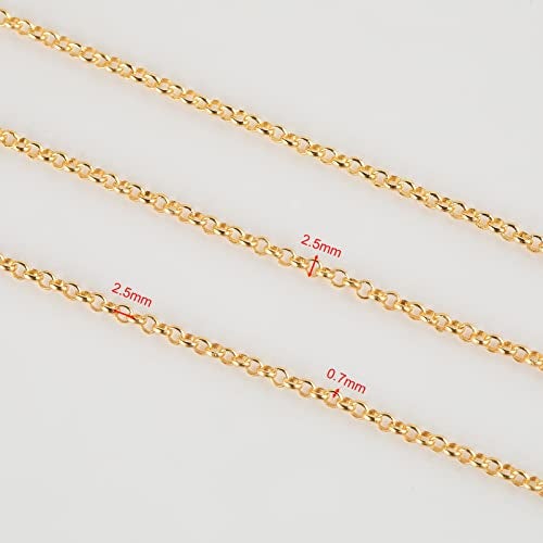 YOUBEIYEE 18K Gold Plated Brass Jewelry Making Chain, 10 Meters Circle Rolo Chains Bulk with 50pcs Jump Rings + 20pcs Lobster Clasps Women Necklace DIY Jewelry Supplies Findings - Image 3