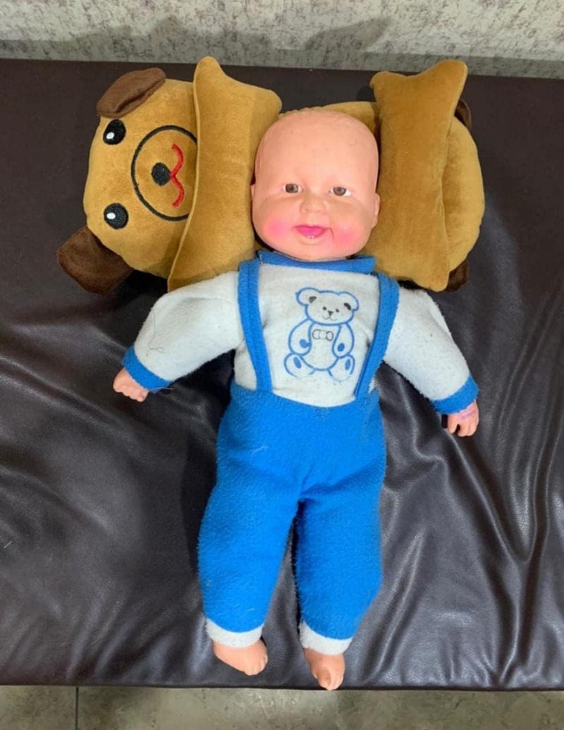 PRISCILLA Baby Toddlers Adjustable Soft Neck Rest Pillow for Head Shaping/Neck Safety Protector Pillow/Pad/Cushion Pillow with Straps for 0-18 Months New Born Babies, Set of 1. (Brown) - Image 1