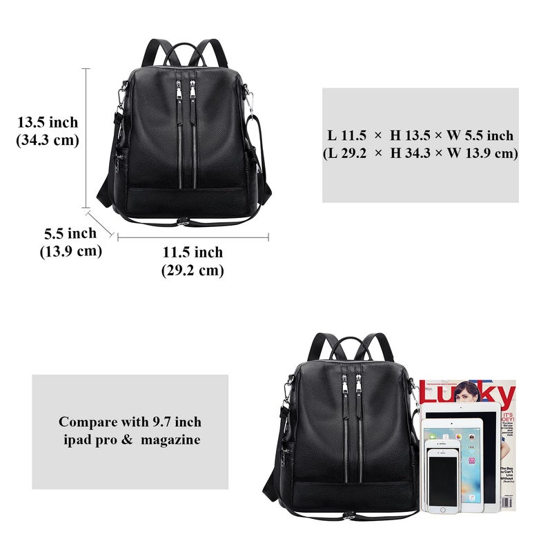 ALTOSY Genuine Leather Backpack Purse for Women Convertible Shoulder Bag Crossbody Bag Elegant Casual Daypacks (S77 Black) - Image 5