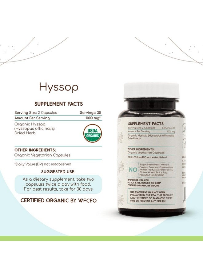 HerbEra Hyssop USDA Organic 60 Capsules | Natural Herbal Supplement | Certified Organic Vegetarian Capsules and Organic Hyssop (Hyssopus officinalis) Dried Herb (60 Capsules) - Image 4