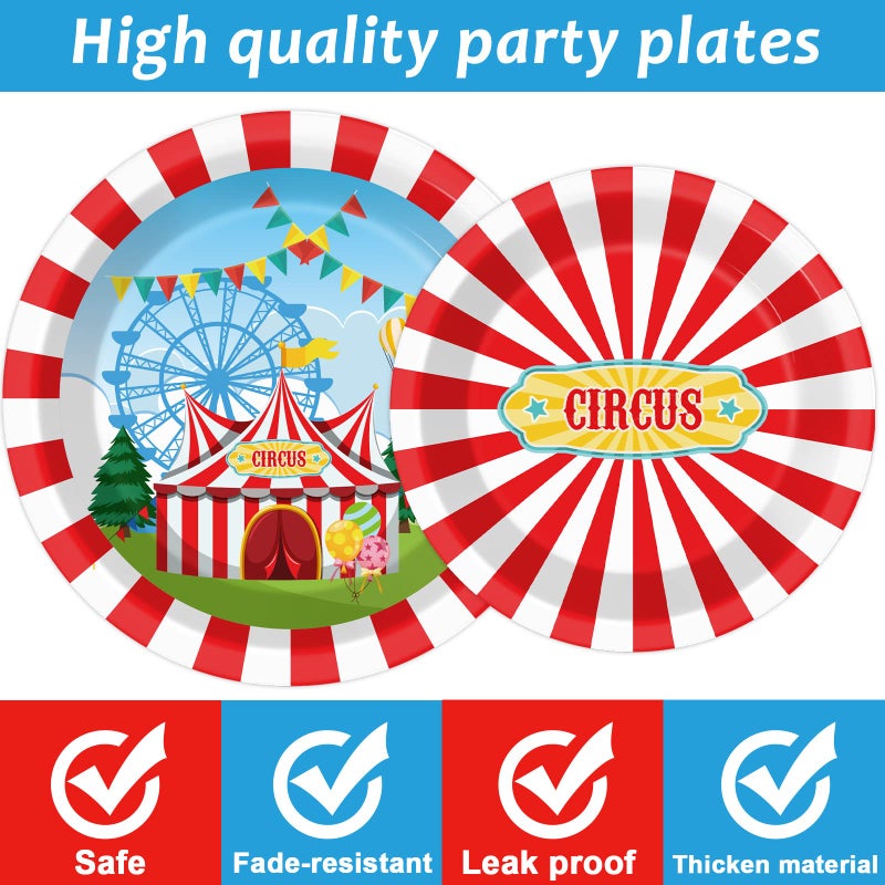 Tevxj مجموعة أدوات المائدة للسيرك 96 قطعة - أدوات مائدة ذات طابع كرنفالي - أطباق حلوى قابلة للتصرف - أطباق حفلة السيرك - مناديل - شوك لمناسبات الأولاد والبنات - زينة الحفلات لـ 24 ضيفًا - Image 4