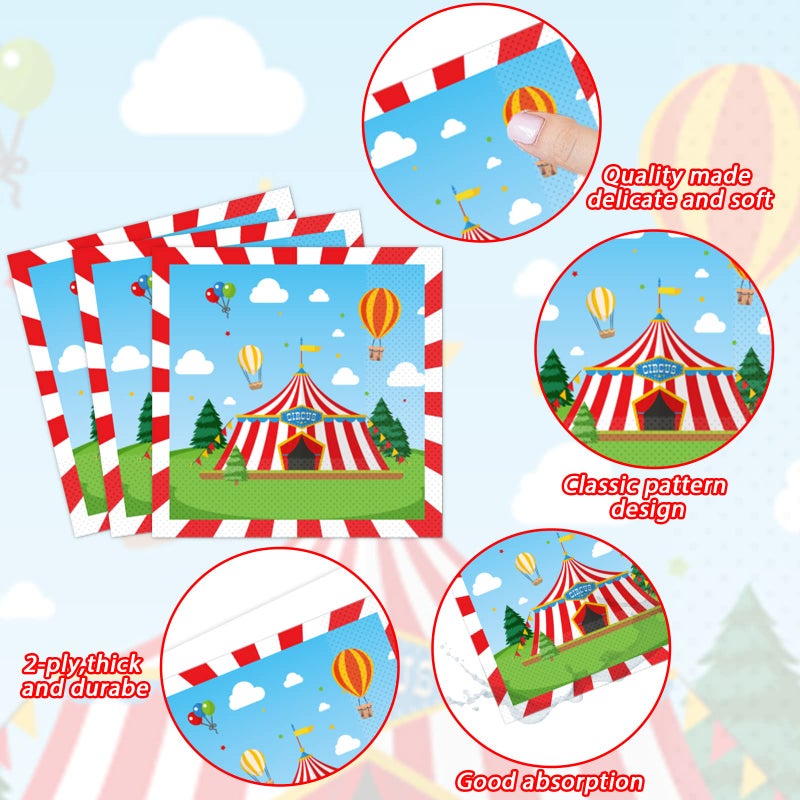 Tevxj مجموعة أدوات المائدة للسيرك 96 قطعة - أدوات مائدة ذات طابع كرنفالي - أطباق حلوى قابلة للتصرف - أطباق حفلة السيرك - مناديل - شوك لمناسبات الأولاد والبنات - زينة الحفلات لـ 24 ضيفًا - Image 3
