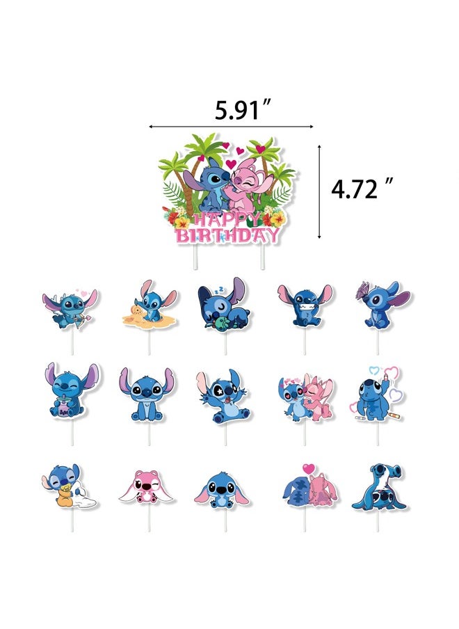 Zeemey - Lilo&Stitch Balloon Set with Happy Birthday Banner,Cake Topper,Perfect for Graduation Baby Shower Birthday Bachelorette Party Backdrop Decoration,Suitable for Indoor and Outdoor - Image 1