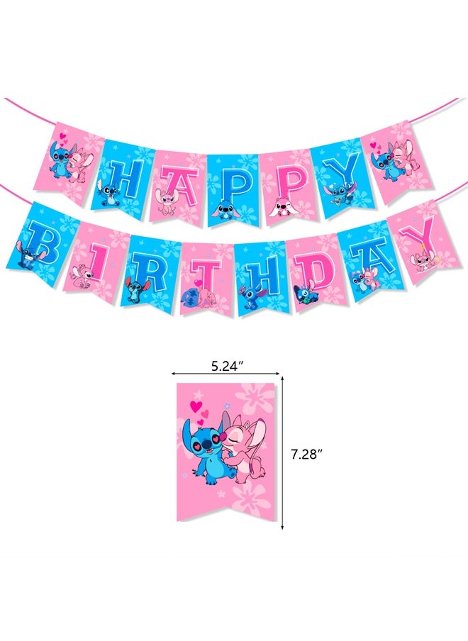 Zeemey - Lilo&Stitch Balloon Set with Happy Birthday Banner,Cake Topper,Perfect for Graduation Baby Shower Birthday Bachelorette Party Backdrop Decoration,Suitable for Indoor and Outdoor - Image 1