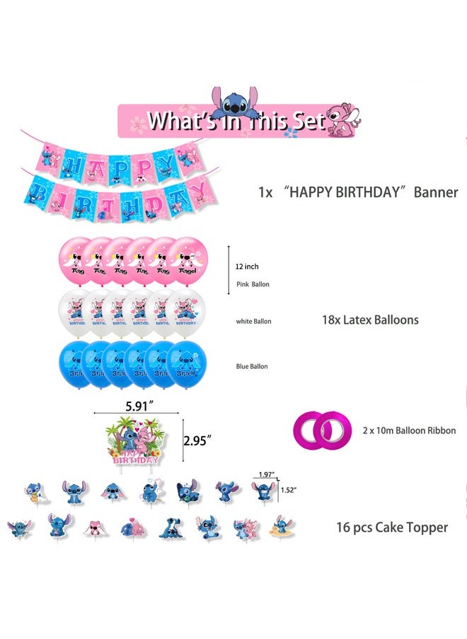 Zeemey - Lilo&Stitch Balloon Set with Happy Birthday Banner,Cake Topper,Perfect for Graduation Baby Shower Birthday Bachelorette Party Backdrop Decoration,Suitable for Indoor and Outdoor - Image 1