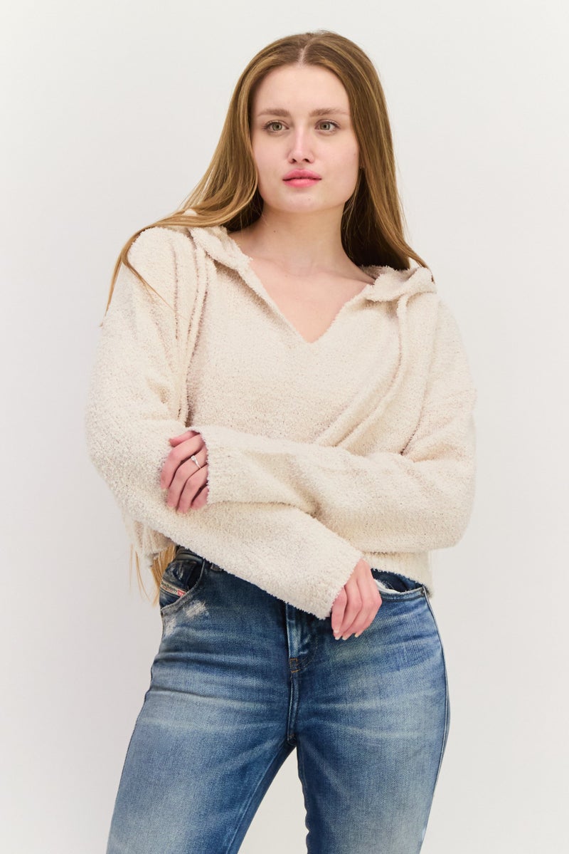 NIA سويت شيرت نسائي بغطاء رأس وأكمام طويلة، بيج - Image 1