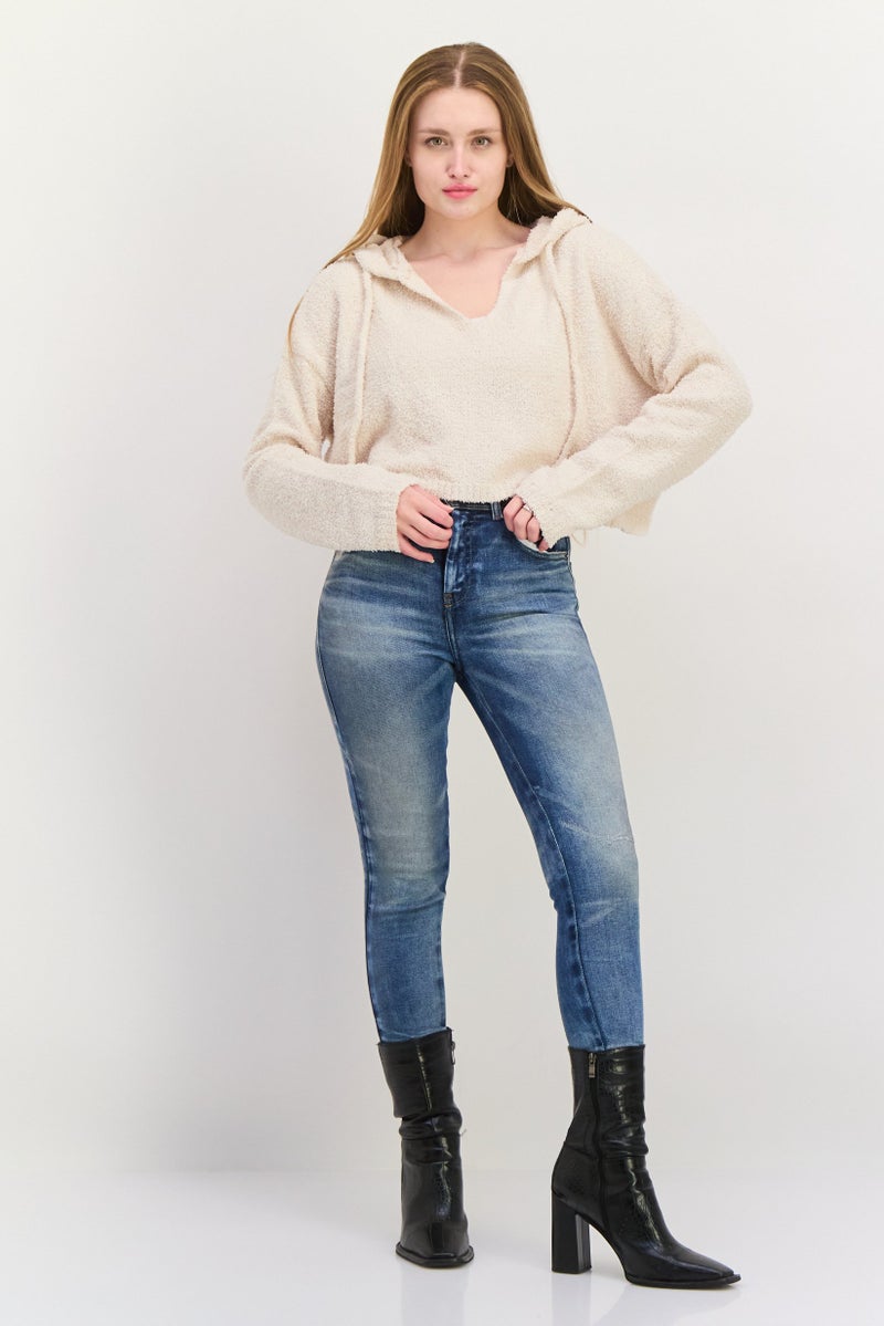 NIA سويت شيرت نسائي بغطاء رأس وأكمام طويلة، بيج - Image 4