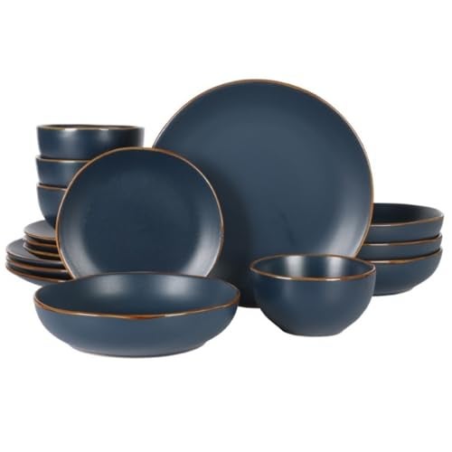 Gibson Home Hazeltine 16-Piece Navy Blue Stoneware Dinnerware Set – Plates and Bowls, Durable Ceramic Kitchen Dinner Set - Image 1