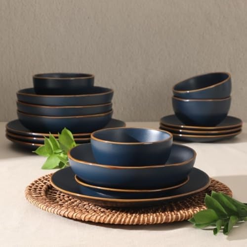 Gibson Home Hazeltine 16-Piece Navy Blue Stoneware Dinnerware Set – Plates and Bowls, Durable Ceramic Kitchen Dinner Set - Image 3