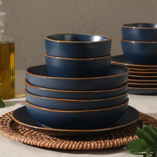 Gibson Home Hazeltine 16-Piece Navy Blue Stoneware Dinnerware Set – Plates and Bowls, Durable Ceramic Kitchen Dinner Set - Image 4