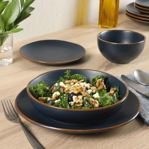 Gibson Home Hazeltine 16-Piece Navy Blue Stoneware Dinnerware Set – Plates and Bowls, Durable Ceramic Kitchen Dinner Set - Image 2