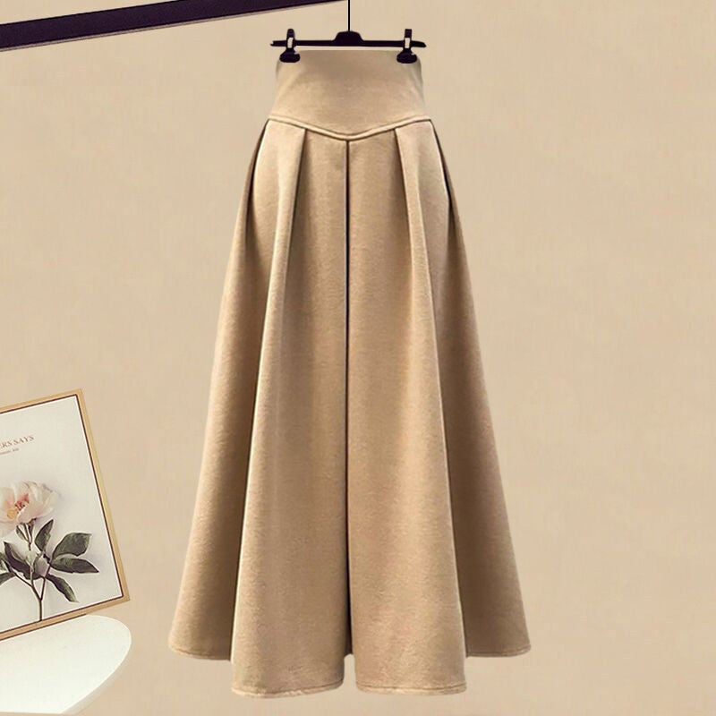 Autumn 2024 Plus Size Faux Layered Shirt  Skirt Set for Women Khakis skirt [one piece]]