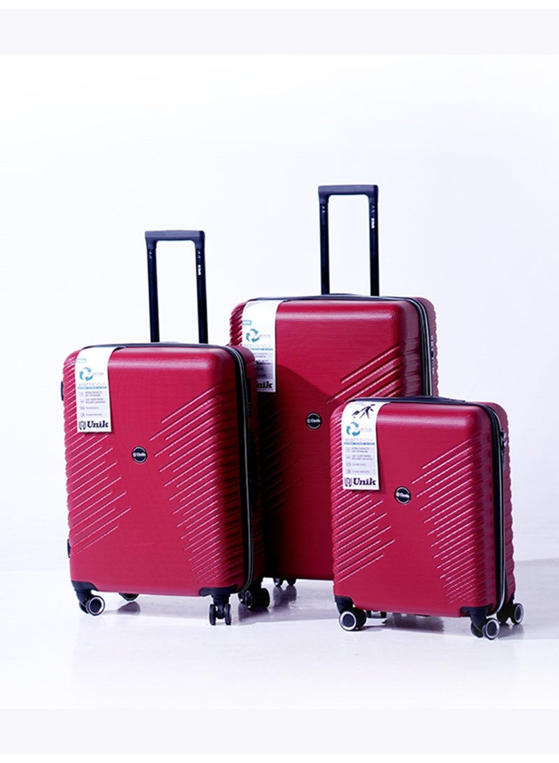 يونيك مجموعة حقائب سفر من 3 قطع مصنوعة من مادة ABS الصلبة، مزودة بعجلات دوارة متينة، لون أحمر كرزي