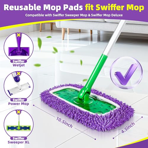 LOVECO Reusable Mop Pads Compatible with Swiffer Sweeper Mop - Microfiber Dry Sweeping Cloths & Washable Wet Pads Refill Chenille Wet Mopping Cloths for Use on All Sealed Floors Cleaning(Mop is not Included) - Image 2