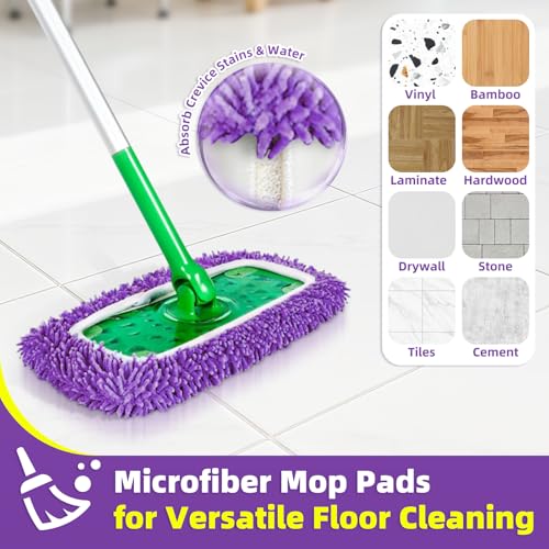 LOVECO Reusable Mop Pads Compatible with Swiffer Sweeper Mop - Microfiber Dry Sweeping Cloths & Washable Wet Pads Refill Chenille Wet Mopping Cloths for Use on All Sealed Floors Cleaning(Mop is not Included) - Image 5